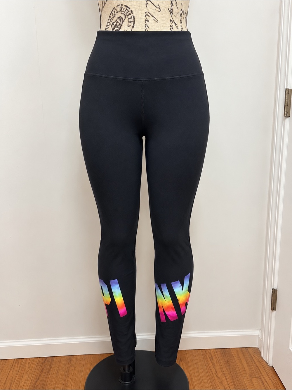 PINK Victoria's Secret Black Jeggings with Rainbow Logo